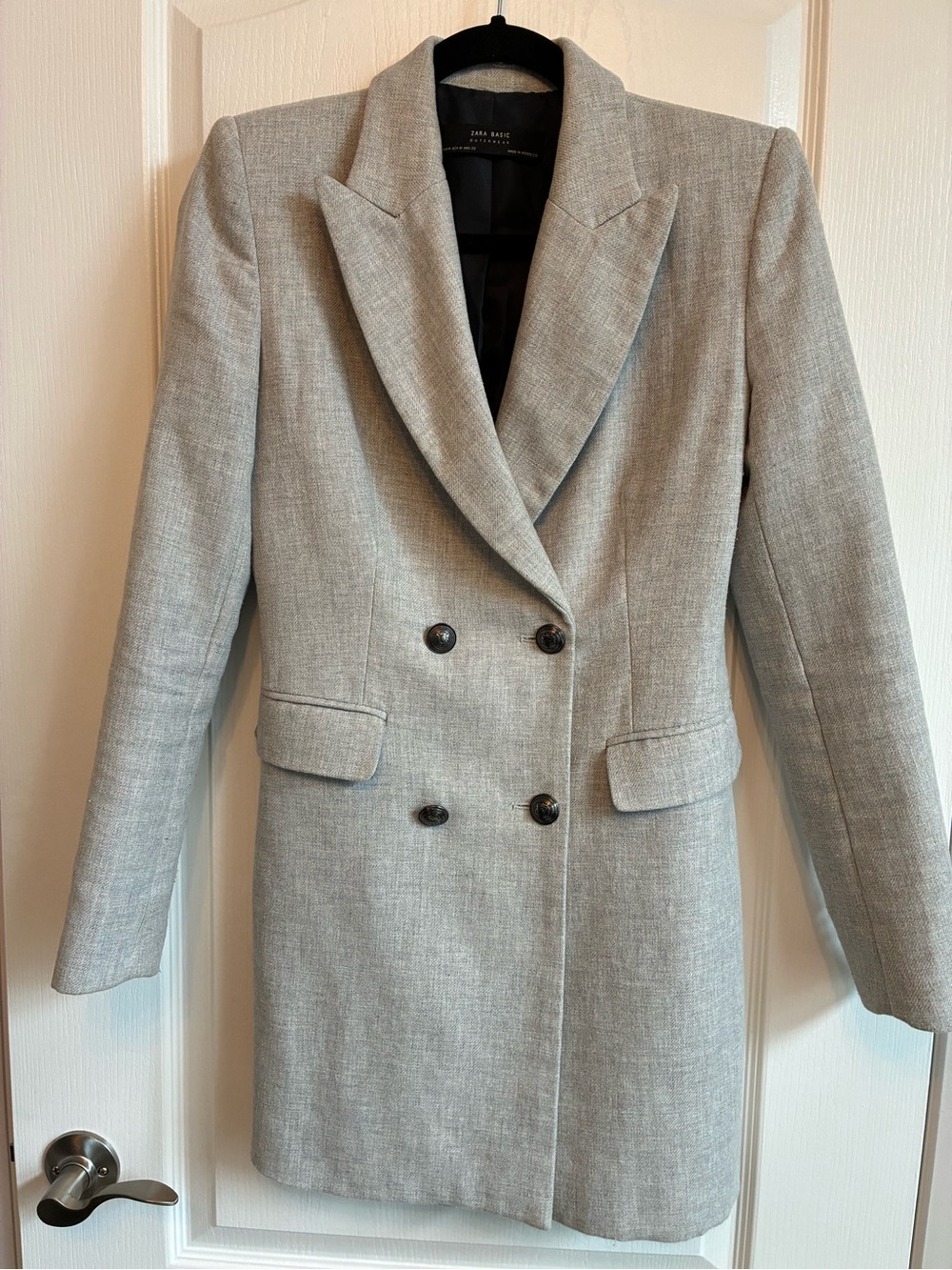 Zara Light Gray Double-Breasted Blazer - Mid Length
